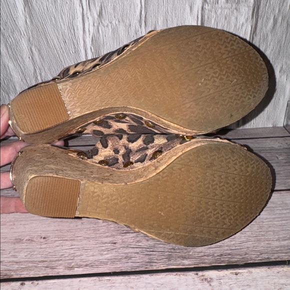 Michael Kors Belinda Mule Brown Leopard Suede Studded cork Wedge Heels - Picture 5 of 6